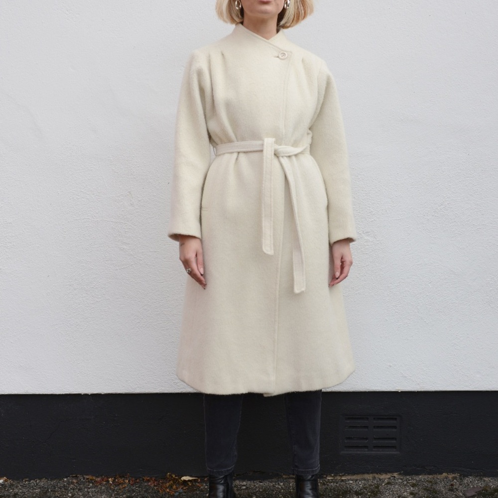 VTG cream mohair wool mod Jackie O jacket trench medium 8 - Picture 5 of 16